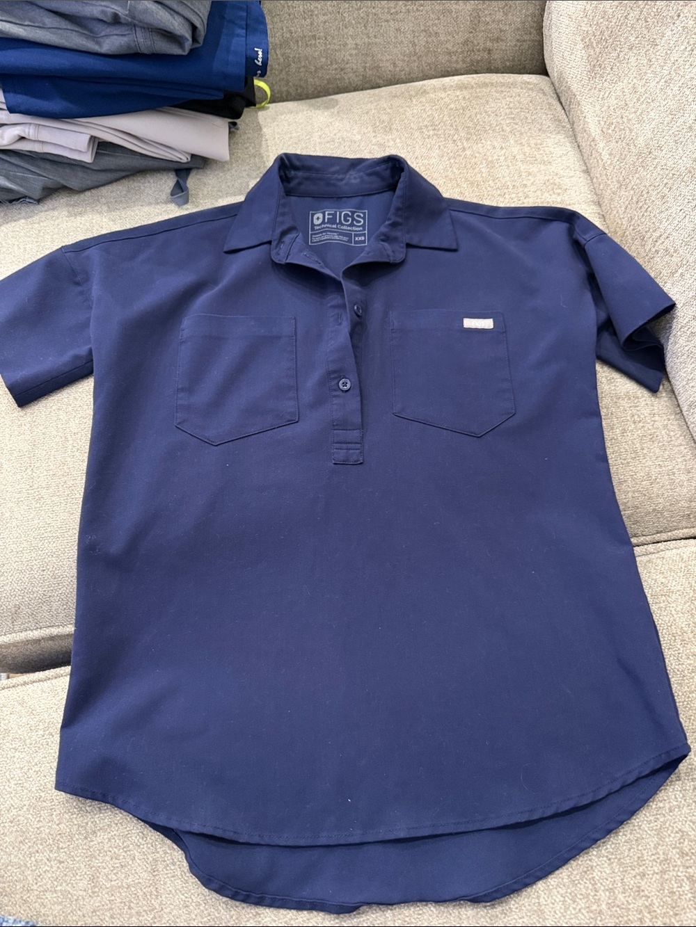 Figs Navy Short-Sleeve Polo Scrub Top